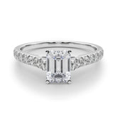 1 1/3 Emerald Lab Grown Diamond Classic Pave Solitaire Engagement Ring with Side Stones in white gold